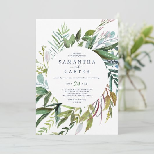 サマーグリーンリーカジュアル結婚式招待状 招待状 (スタンド正面)