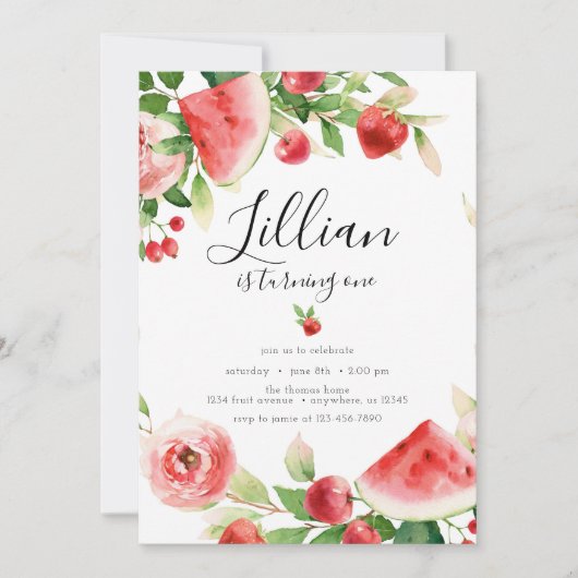 サマーグリーンリーフルーツ誕生日 招待状 (正面)