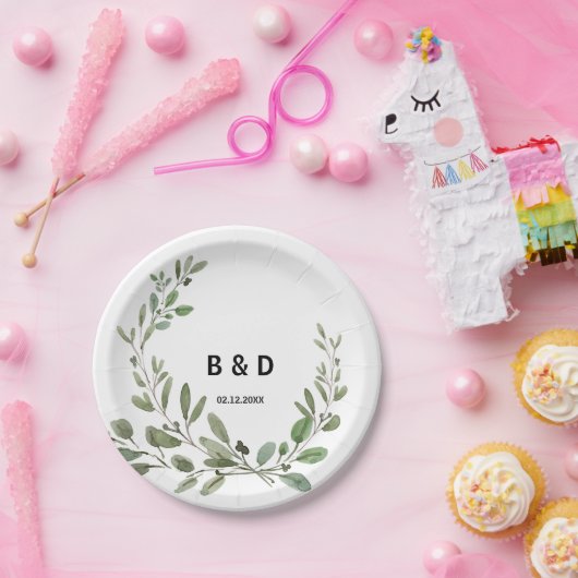 サマーグリーンリー熱帯ユーカリ結婚ス ペーパープレート (パーティー)