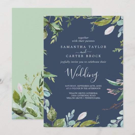 サマーグリーン | ネイビーウェディング 招待状 (正面/裏面)
