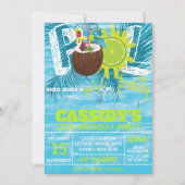 サマーココナッツ誕生日プールパーティー 招待状 (正面)