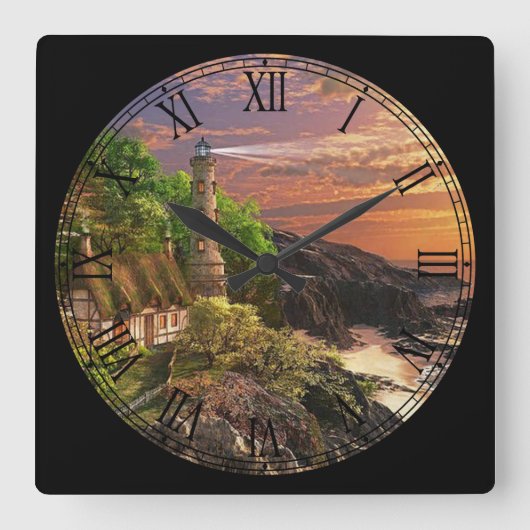 サマーコテージ&ライトハウスファインアート スクエア壁時計 (正面)