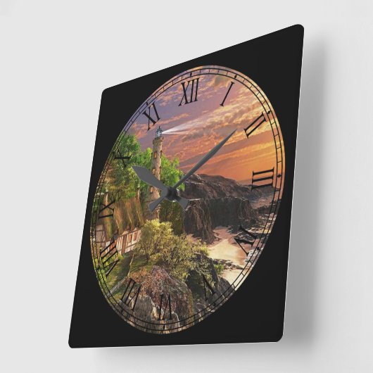 サマーコテージ&ライトハウスファインアート スクエア壁時計 (傾斜)