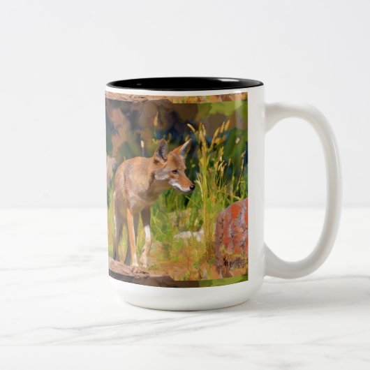 サマーコヨーテ絵画野生動物 ツートーンマグカップ (右)