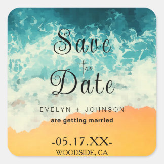 サマーコンテンポラリー海ビーチ結婚式 スクエアシール