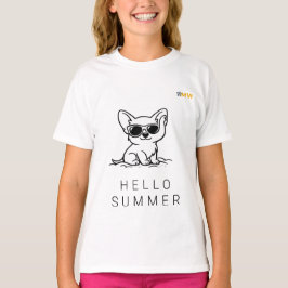 サマーコーギーの仔犬サングラスラインアート Tシャツ