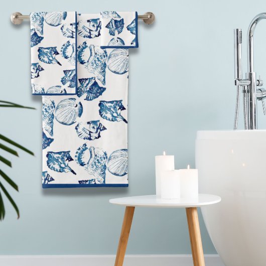 サマーコーストビーチシーサイドネイビーブルーシーシェル バスタオルセット