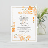 サマーコーラルオレンジ金ゴールドフローラ水結婚色 招待状 (スタンド正面)