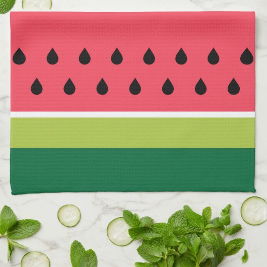 サマーコーラルピンクグリーンスイカのフルーツスライス キッチンタオル (折り畳み)
