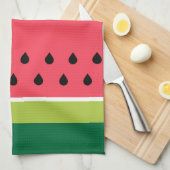 サマーコーラルピンクグリーンスイカのフルーツスライス キッチンタオル (四つ折り)