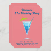 サマーコーラル&ブルー21歳誕生日パーティの招待状 招待状 (正面/裏面)