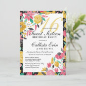 サマーゴールデンピンクフローラウォーターカラースウィート16 招待状 (スタンド正面)