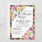 サマーゴールデンピンクフローラウォーターカラーブライダルシャワー 招待状 (正面)