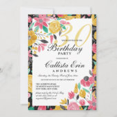 サマーゴールデンピンクフローラウォーターカラー誕生日 招待状 (正面)