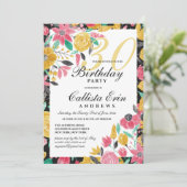 サマーゴールデンピンクフローラウォーターカラー誕生日 招待状 (スタンド正面)