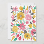 サマーゴールデンピンクフローラウォーターカラー誕生日 招待状 (裏面)