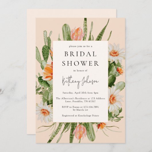 サマーサボテンフローラブライダルシャワー 招待状 (正面/裏面)