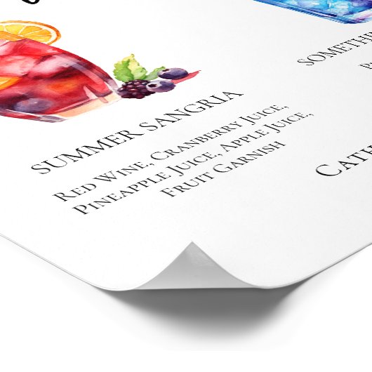 サマーサングリアブルービーチシグネチャーカクテルメニュー ポスター (角)