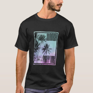 サマーサンシャインビーチパーティータイムズパームツリーサーフィン Tシャツ