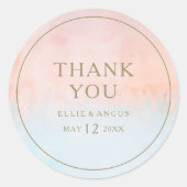 サマーサンセットウォーターカラーサンキュー結婚式の引き出物 ラウンドシール (正面)