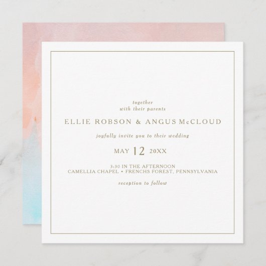 サマーサンセットウォーターカラースクエア結婚式招待状 招待状 (正面/裏面)