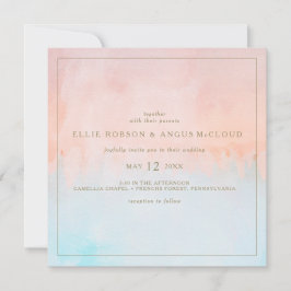 サマーサンセットウォーターカラースクエア結婚式招待状 招待状