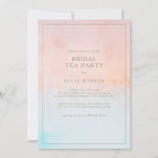 サマーサンセットウォーターカラーブライダルティーパーティー 招待状 (正面)