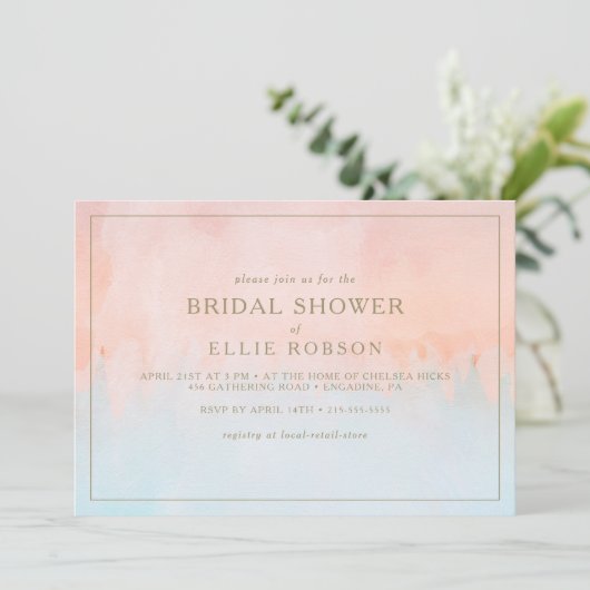 サマーサンセットウォーターカラー水平ブライダルシャワー 招待状 (スタンド正面)