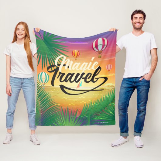 サマーサンセットスカイシービーチ魔法トラベルアート フリースブランケット (インサイチュ)
