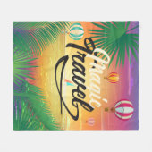 サマーサンセットスカイシービーチ魔法トラベルアート フリースブランケット (正面(横))