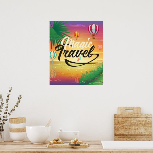 サマーサンセットスカイシービーチ魔法トラベルアート ポスター (キッチン)