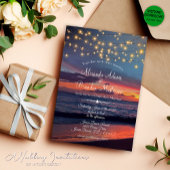 サマーサンセットストリングライツトロピカルビーチ結婚式 招待状