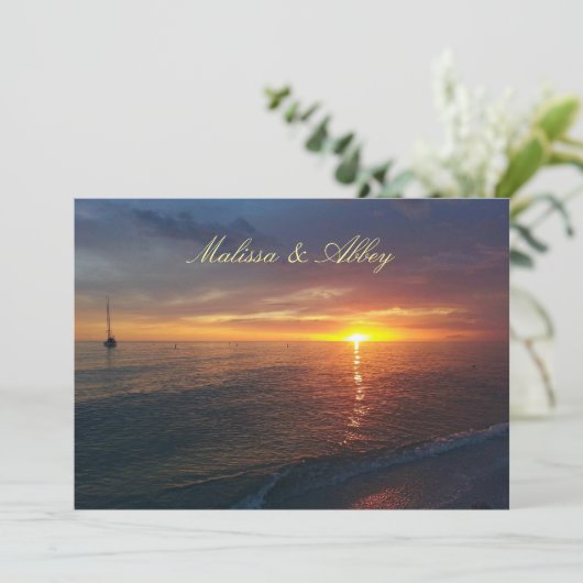 サマーサンセットトロピカル結婚式招待状 招待状 (スタンド正面)