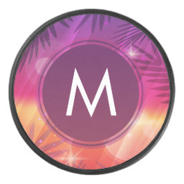 サマーサンセットパームツリーズモノグラムパープルオレンジ アイスホッケーパック