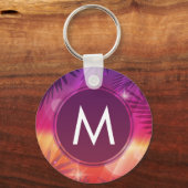 サマーサンセットパームツリーズモノグラムパープルオレンジ キーホルダー (裏面)