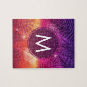 サマーサンセットパームツリーズモノグラムパープルオレンジ ジグソーパズル (横)