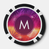 サマーサンセットパームツリーズモノグラムパープルオレンジ ポーカーチップ (裏面)