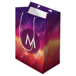 サマーサンセットパームツリーズモノグラムパープルオレンジ ミディアムペーパーバッグ