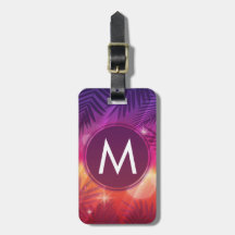 サマーサンセットパームツリーズモノグラムパープルオレンジ