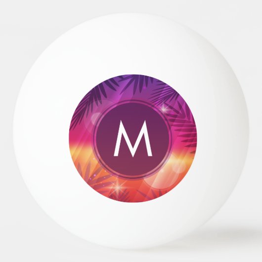 サマーサンセットパームツリーズモノグラムパープルオレンジ 卓球ボール (正面)