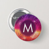 サマーサンセットパームツリーズモノグラムパープルオレンジ 缶バッジ (正面&裏面)