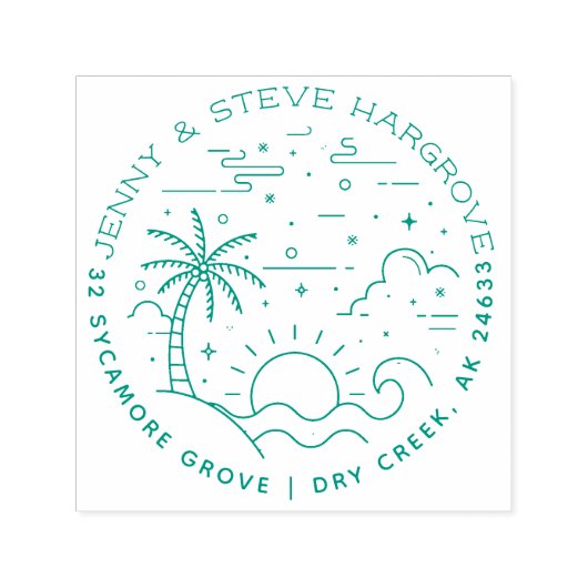 サマーサンセットビーチ結婚したカップル差出人住所 セルフインキングスタンプ (デザイン)