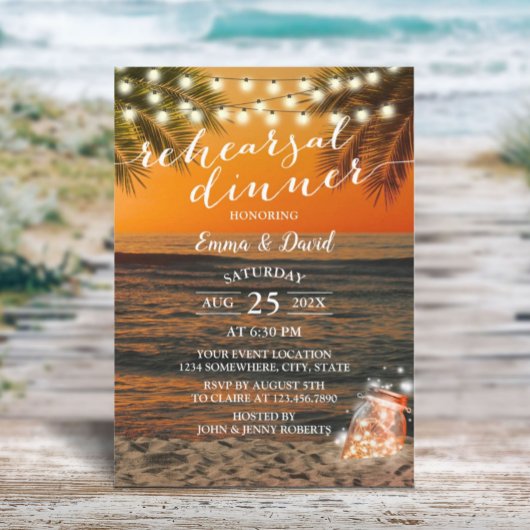 サマーサンセットビーチ結婚式リハーサルディナー 招待状