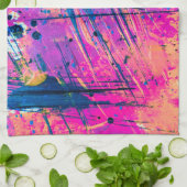 サマーサンセット（ばちゃばちゃ）跳ねる絵を描抽象芸術 キッチンタオル (折り畳み)