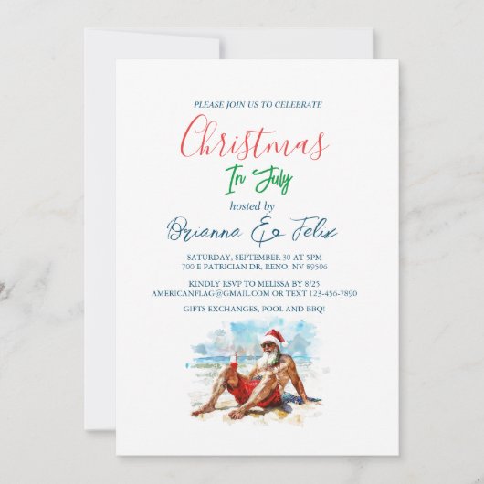 サマーサンタクリスマスin 7月パーティの招待状 招待状 (正面)