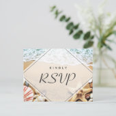 サマーサンディビーチスターフィッシュシーシェルRSVP返信 インビテーションポストカード (スタンド正面)