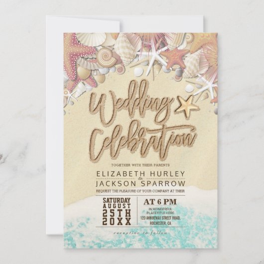 サマーサンディビーチ結婚式ブライダルシャワーヒトデ サンキューカード (正面)