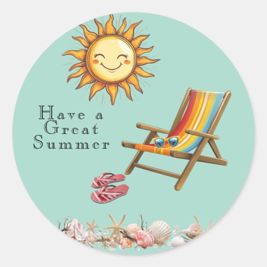 サマーサンビーチチェアサングラスレッドビーチサンダル ラウンドシール (正面)