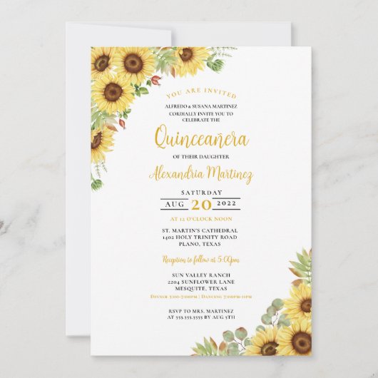 サマーサンフラワーイエローホワイトフローラキンセアニェラ 招待状 (正面)