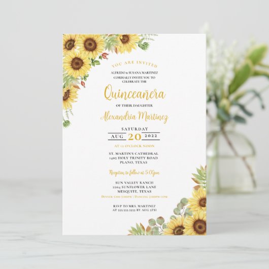 サマーサンフラワーイエローホワイトフローラキンセアニェラ 招待状 (スタンド正面)